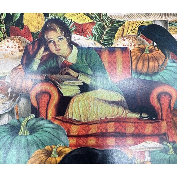 Surreal Art Print By Bev Acton Halloween Pumpkin Black Cat Mushroom 8 In by 8 In - Picture 4 of 7